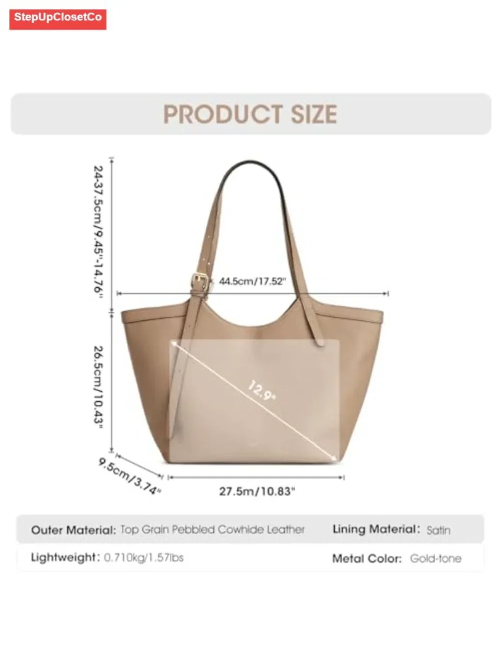 Genuine Leather Hobo Shoulder Bag Tote Handbag Adjustable Strap
